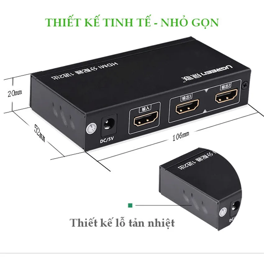 Bộ chia cổng HDMI 1 ra 2 Hỗ trợ full HD Chính hãng Ugreen 40201 thumb 3