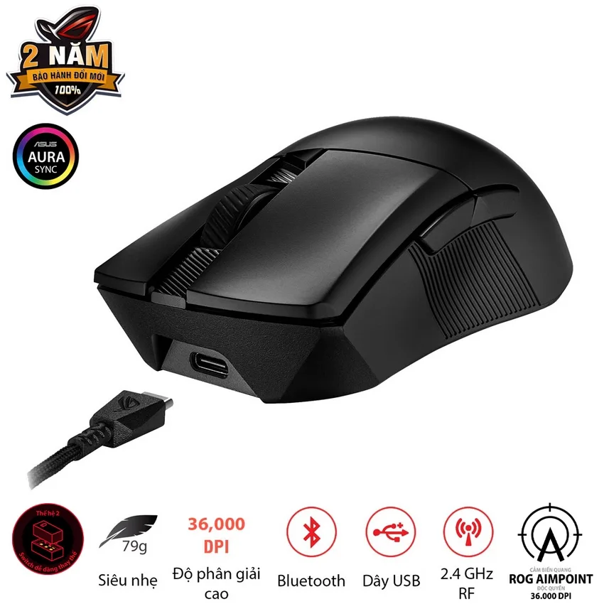 Chuột game Asus ROG Gladius III Wireless Aimpoint Black (P711) (USB/RGB) thumb 4