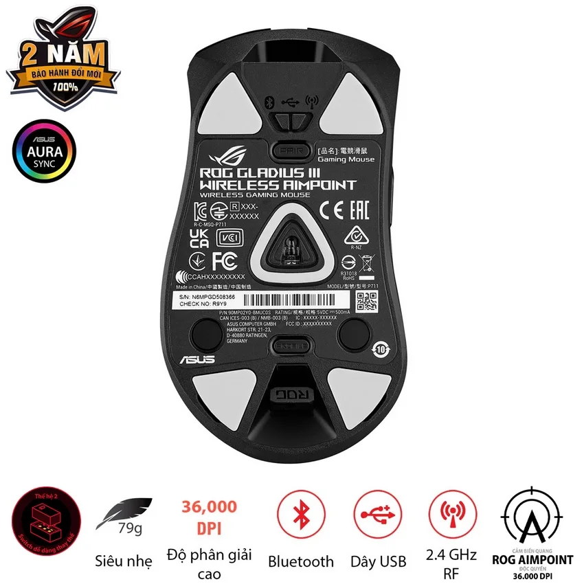 Chuột game Asus ROG Gladius III Wireless Aimpoint Black (P711) (USB/RGB) thumb 5
