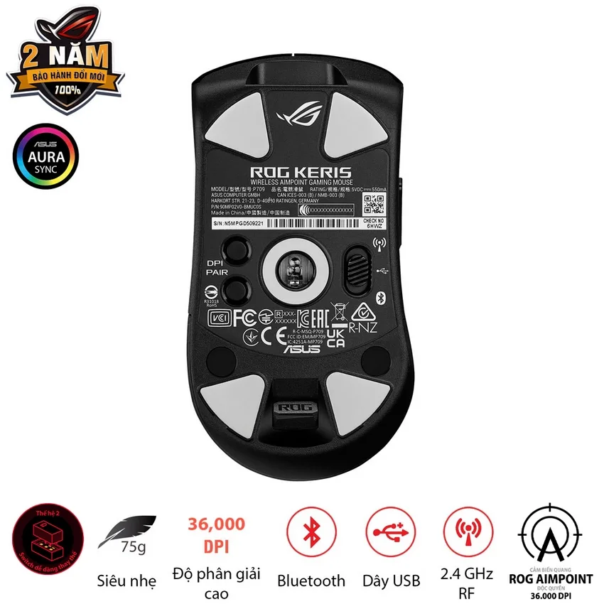 Chuột game Asus ROG Keris Wireless Aimpoint Black (P709) (USB/RGB) thumb 5