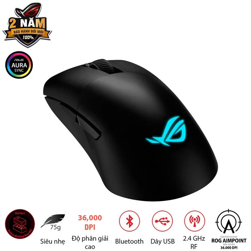 Chuột game Asus ROG Keris Wireless Aimpoint Black (P709) (USB/RGB) thumb 3