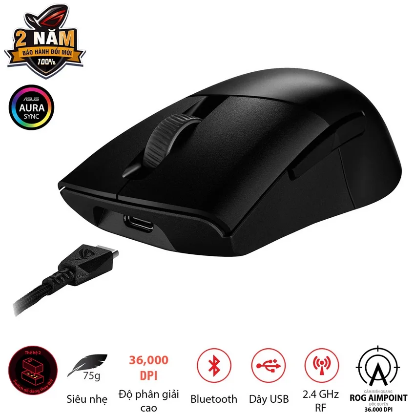 Chuột game Asus ROG Keris Wireless Aimpoint Black (P709) (USB/RGB) thumb 2
