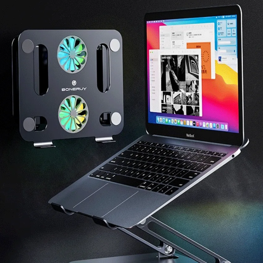 Giá Đỡ LAPTOP MACBOOK iPAD Kiêm Đế Tản Nhiệt Boneruy P43F 11-15.6 inch 2 quạt Led màu Bạc thumb 2