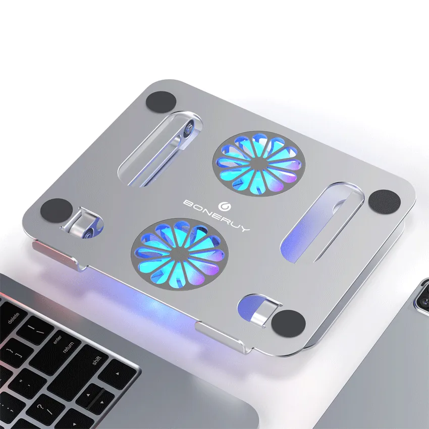 Giá Đỡ LAPTOP MACBOOK iPAD Kiêm Đế Tản Nhiệt Boneruy P43F 11-15.6 inch 2 quạt Led màu Bạc thumb 4