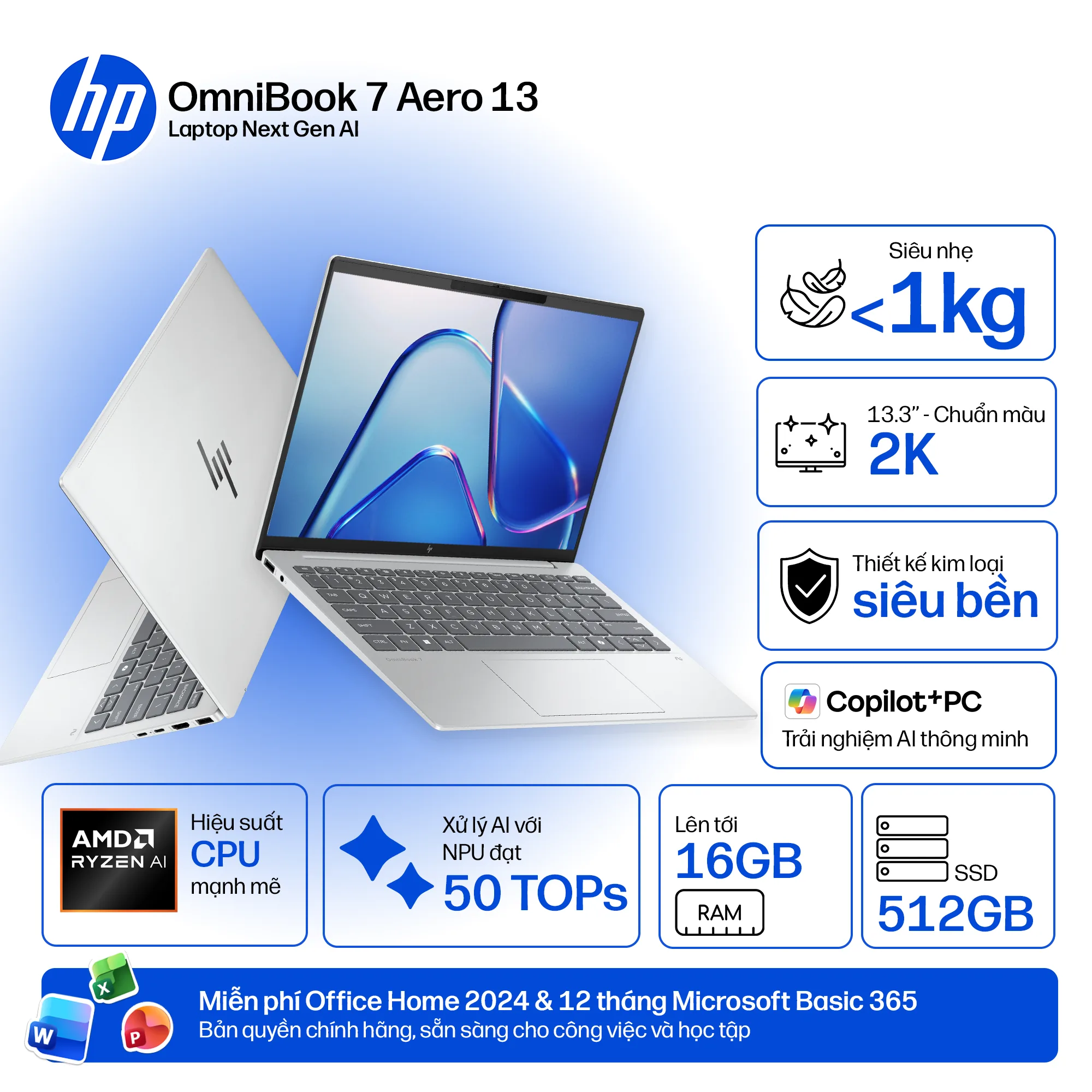 Laptop HP OmniBook 7 13-bg1087AU (BZ7S1PA) (Ryzen AI 5 340/16GB RAM/512GB SSD/13.3 WUXGA/Win11&amp;OfficeHS24+365/Bạc) thumb 2