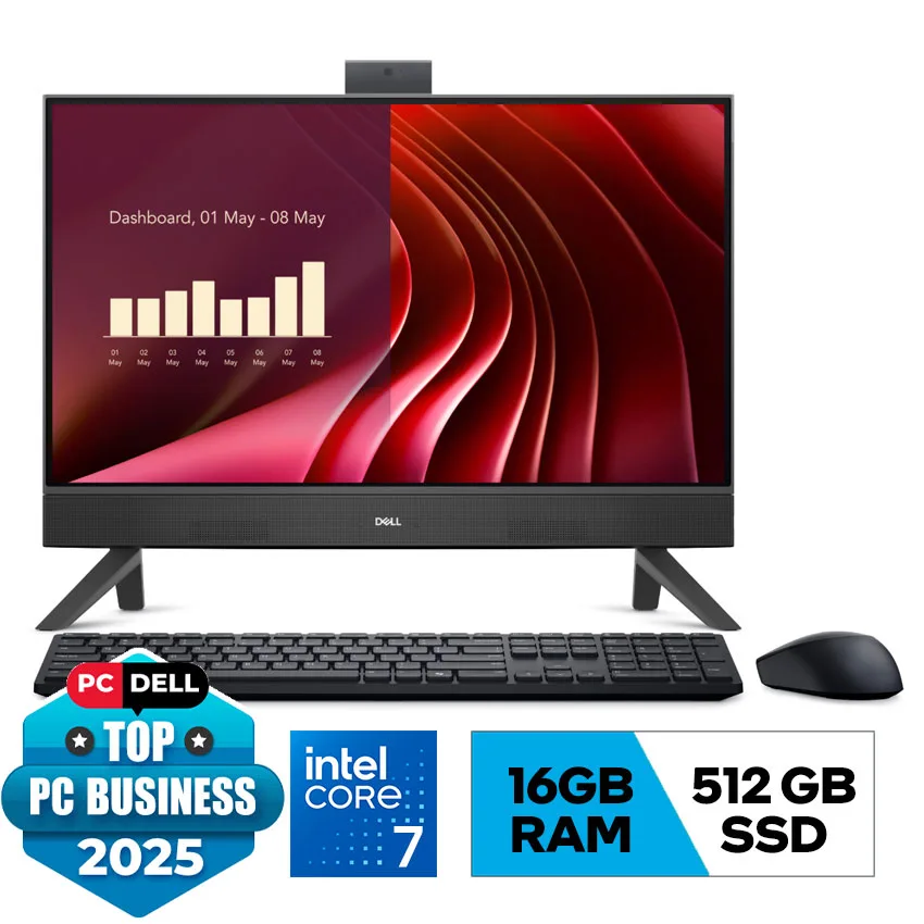 PC Dell 24  AIO EC24250 (Core7-150U/16GD4/512SSD/23.8 inch FHD/Camera/WL+BT/KB+M/Win 11H/Office2024/Đen) (DR93T7)