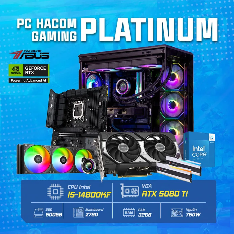 PC HACOM PLATINUM PRO 013 ( Intel i5 14600KF / VGA RTX 5060Ti ) POWERED BY ASUS